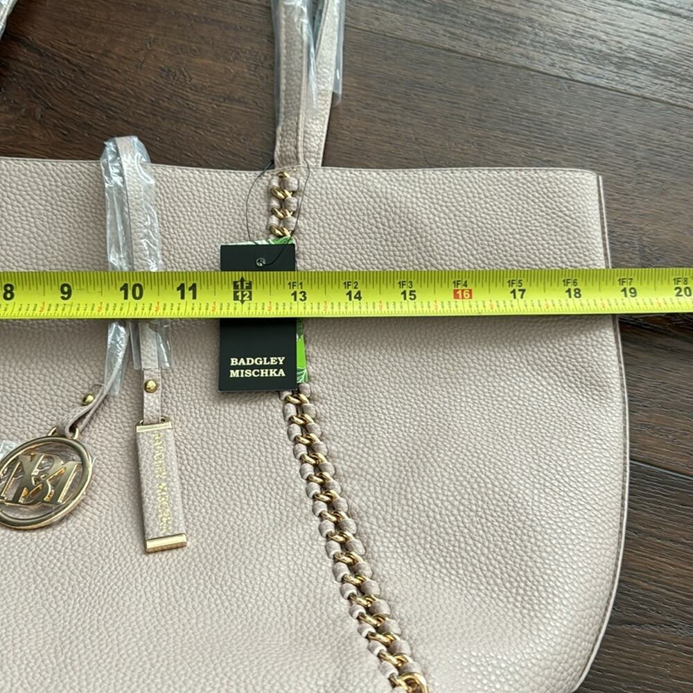 Badgley Mischka NWT Decorative Chain Tote in Taupe color and gold hardware. - Picture 8 of 10
